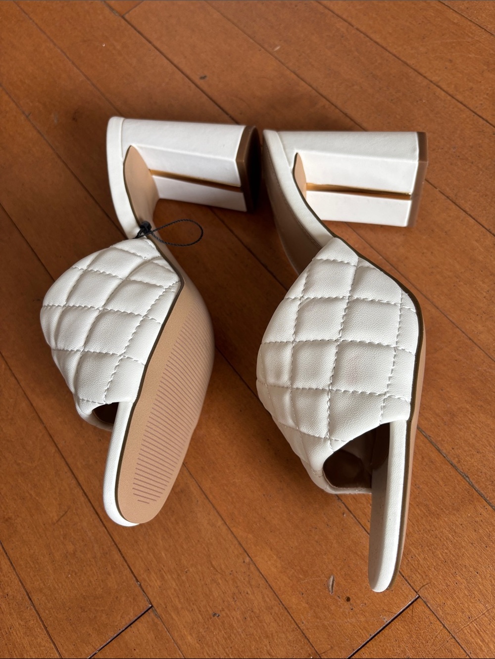 The Drop Quilted White Block Heel Mule - Picture 2 of 4